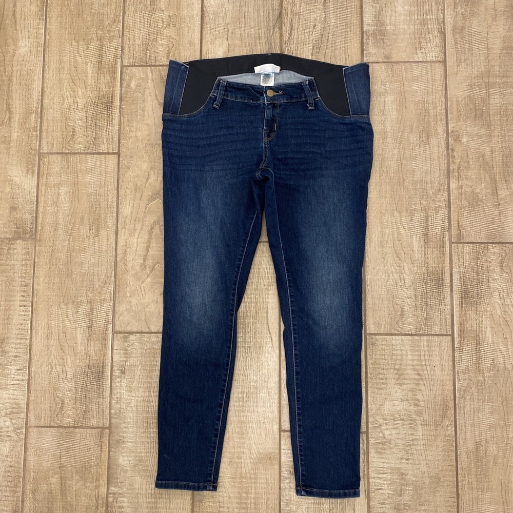 Isabel Maternity Jeans Women Blue Denim 10/30R Skinny Dark Low Elastic Panels